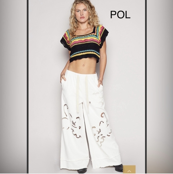 POL Crochet Openwork Bohemian Short Sleeve Crop Top Colorful Granny Knit Shirt - Picture 12 of 12